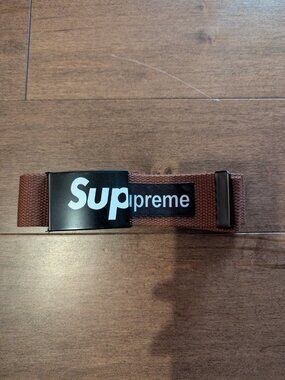 Supreme Brown Web Belt Black Box Logo Buckle Adjustable Streetwear